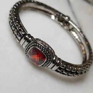 Vintage inspired red ruby gemstone accented bangle